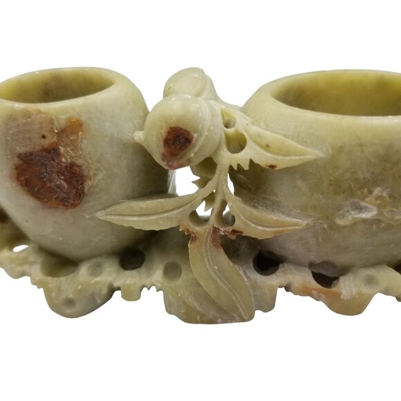 Vintage Chinese Carved Stone Double Vase With Floral Motif - Picture 2 of 12